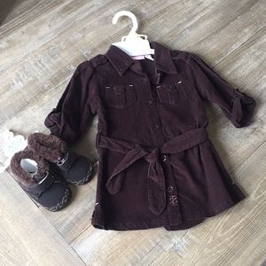 Corduroy dress and fur booties